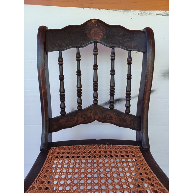 Mid 19th Century Hand Decorated Antique Cane Bottom Chairs Set of 4