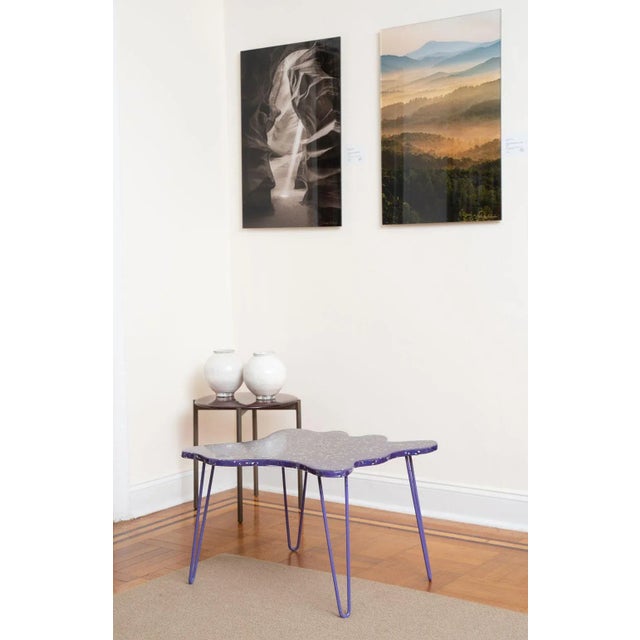 Wood 2020 Abstract, Purple, Acrylic Paint With Chips, Epoxy Resin, Wood Base Amoeba Table by Bohdan For Sale - Image 7 of 12
