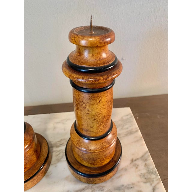 Mid 20th Century Mid 20th Century Faux Burlwood and Ebonized Candleholders - a Pair For Sale - Image 5 of 11