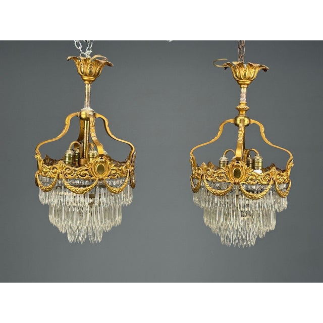 French French Louis Xvi, Chandeliers, Dore Bronze, Crystal, France, 19th Century For Sale - Image 3 of 17