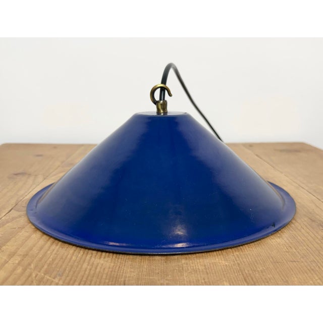 Industrial Blue Enamel Factory Pendant Lamp, 1950s For Sale - Image 10 of 15
