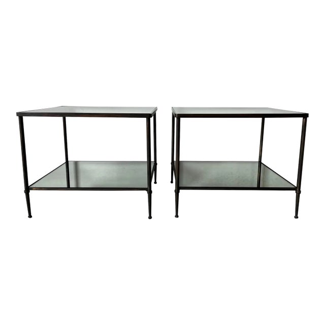 Hollywood Regency Two - Tier Bronze & Mirror Glass Top Side - Coffee Tables - A Pair/ Sold For Sale