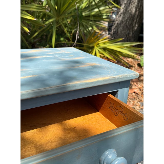 Vintage Lexington Painted Blue Accent Chest / Side Table With Three Drawers For Sale - Image 11 of 12