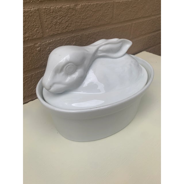 Vintage French Country White Ceramic Rabbit Covered Dish For Sale - Image 4 of 11