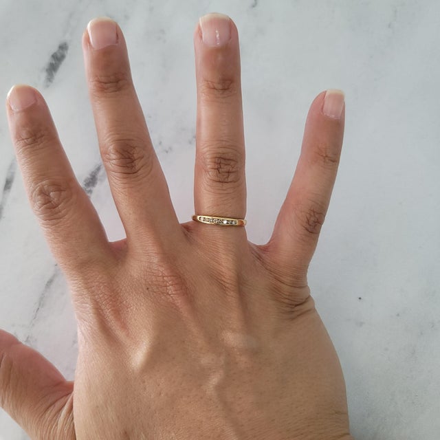 Contemporary Dainty Small Diamond Wedding Band, Size 7 For Sale - Image 3 of 5