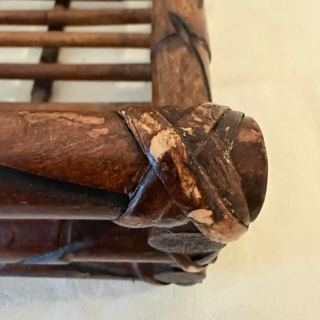 Mid 20th Century Bamboo and Wicker Handled Table Serving Basket For Sale In Raleigh - Image 6 of 9