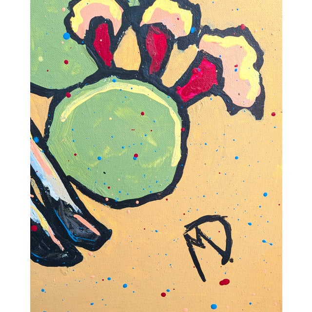 Folk Art White Rabbit in High Desert Prickly Pear Modern Folk Art Painting For Sale - Image 3 of 7