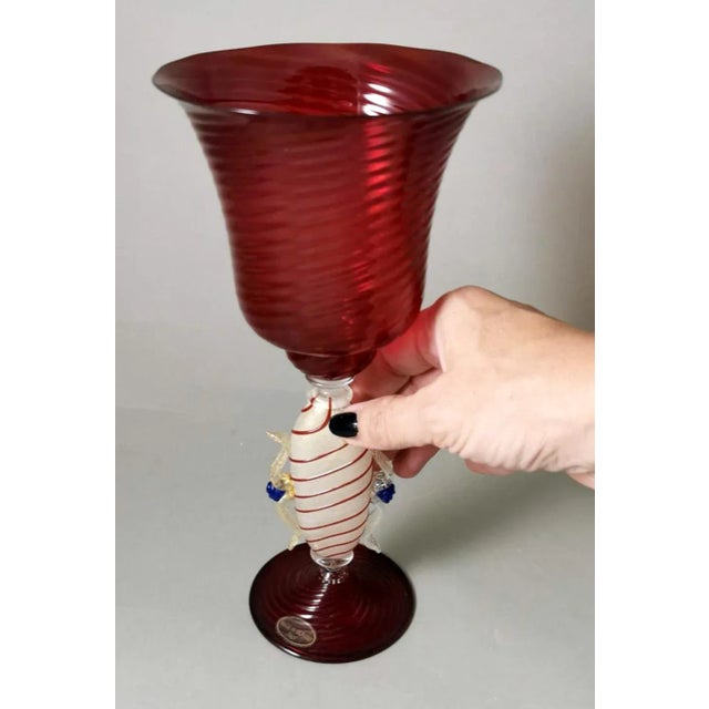 1970s Murano Glass Goblet "Tipetto" Red Blown Glass With Gold Leaf Decoration For Sale - Image 11 of 12