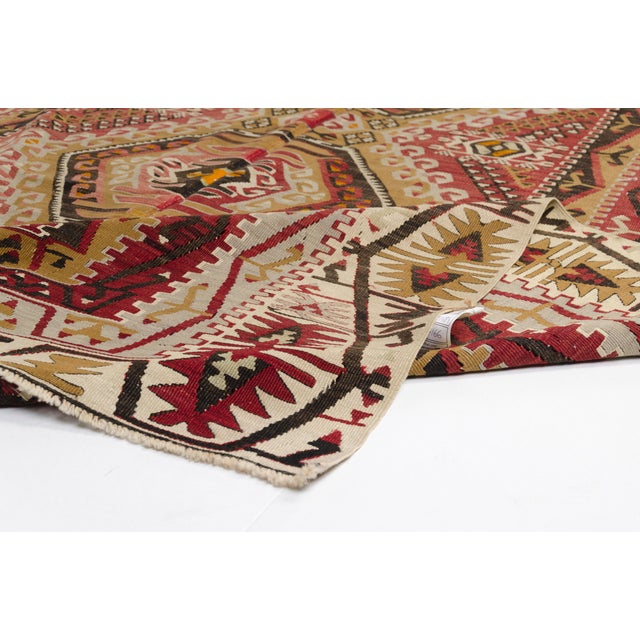 Red Mid 20th Century Large Red & Rose Flatweave Kilim Rug For Sale - Image 8 of 10