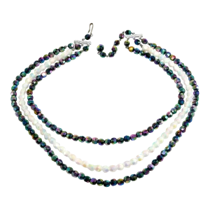 Vintage Beaded Necklace Triple Strand Iridescent & Pearlescent Beads
