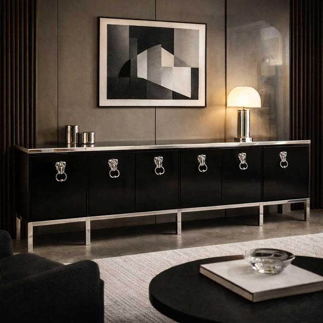1970s Hollywood Regency Black Credenza in the Style of Tommi Parzinger, Chrome For Sale - Image 12 of 12