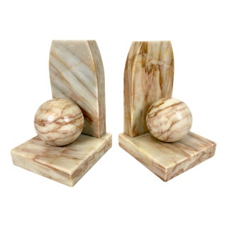 Art Deco Marble Bookends with Balls, 1930s, Set of 2 For Sale