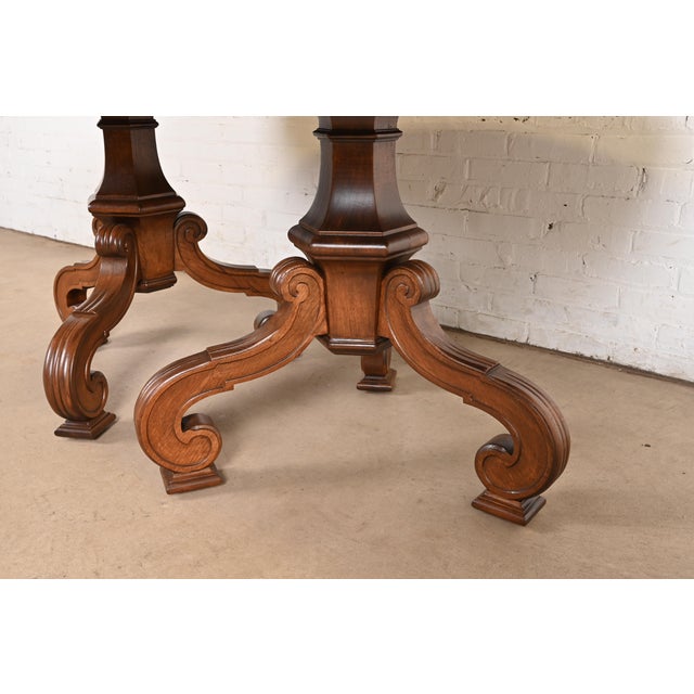 Thomasville Regency Walnut and Burl Wood Double Pedestal Extension Dining Table, Newly Refinished For Sale - Image 11 of 13