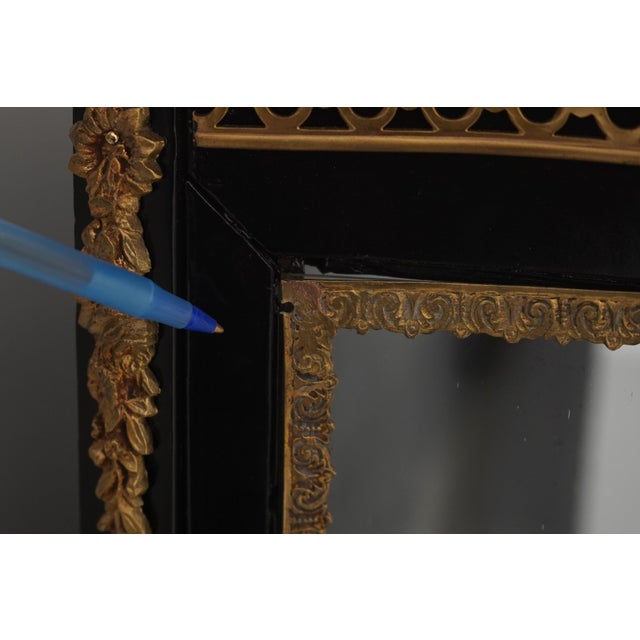 Brown Vintage Louis XV Style Brass & Ebony Marble Top Vitrine Curio Cabinet For Sale - Image 8 of 16