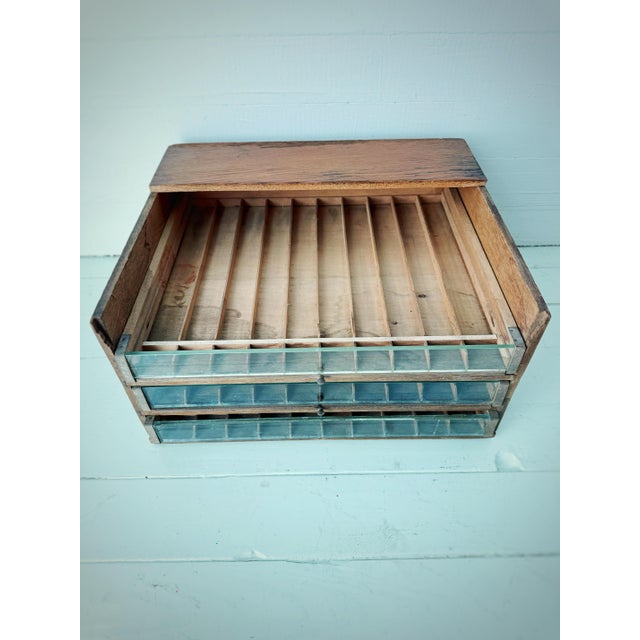 Brown Antique Belding’s Silk Oak Countertop Thread Cabinet With Glass Drawers | Early General Store Display | C. 1900–1920 For Sale - Image 8 of 12
