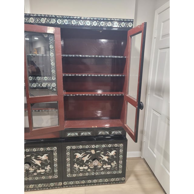 Vintage Korean 3-Piece Mother-of-Pearl Display Cabinet Wall Unit For Sale - Image 15 of 15