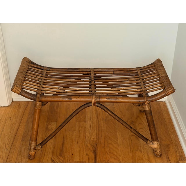Italian Vintage Bentwood Rattan Bench For Sale - Image 3 of 12