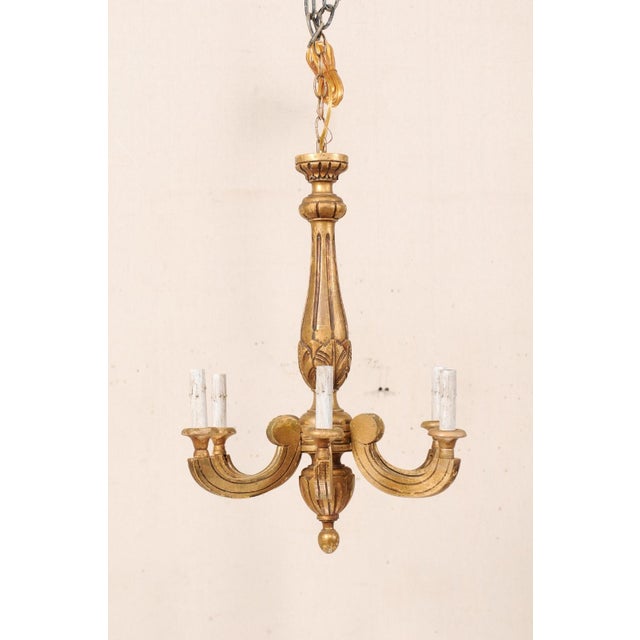 Wood Mid 20th Century French 6-Light Gilt Chandelier For Sale - Image 7 of 11