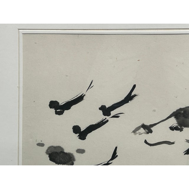 Oriental Thumb Ink Paint Koi Fishes Horizontal Wood Framed Art For Sale - Image 4 of 10