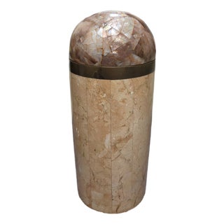 1970s Maitland Smith Tessellated Stone & Mother of Pearl Cylindrical Box For Sale