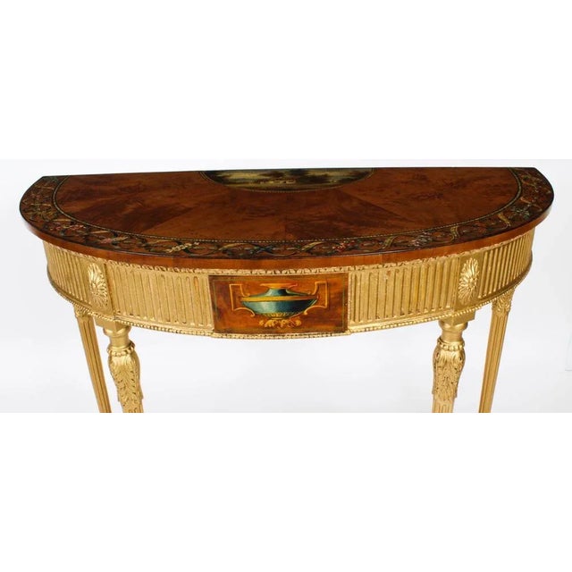 Brown 19th Century Satinwood Hand Painted Demi-Lune Console Table For Sale - Image 8 of 18