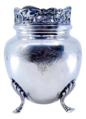 Silver Pot with Support Feet and Rim with Cut-Out Grate
