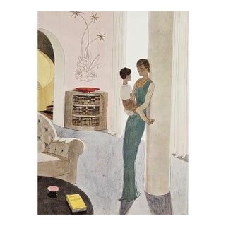 1934 French Art Deco Lithograph-Woman at Home With Child For Sale
