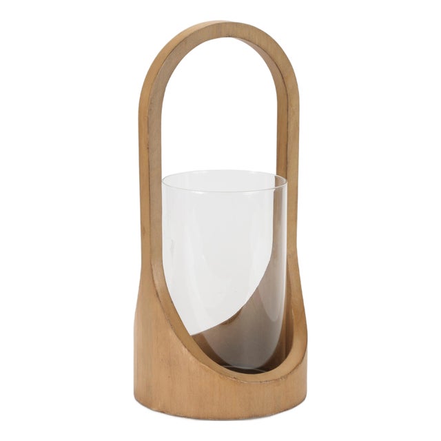 Arched Wood Candle Holder with Glass Hurricane 14"H For Sale
