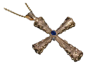 Certified Natural 0.88Cts Diamond Sapphire 18k 750 Solid Gold Filigree Cross Byzantine Greek Reversible 2-in- 1 Pendant