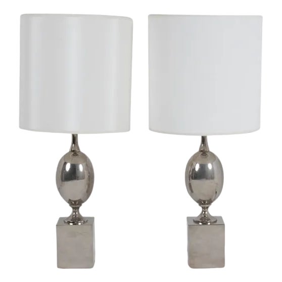 Vintage Silver-Plated Brass Lamps by Philippe Barbier, 1970s For Sale