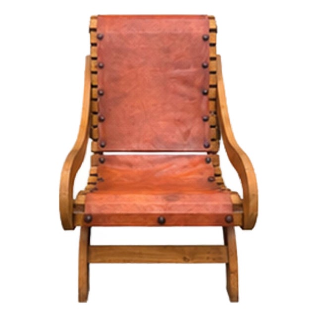 Vintage Pine & Leather Butaque Lounge Chairs in the Style of Clara Porset - William Spratling For Sale