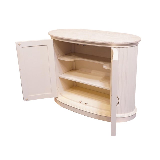 Wood Century Furniture Coastal Contemporary Style 46" White Oval Console / Server Buffet W. White Granite Top For Sale - Image 7 of 11