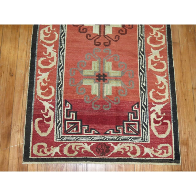 Early 21st Century Zabihi Collection Red Vintage Turkish Rug Inspired by 19th Century Khotan Rugs For Sale - Image 5 of 6