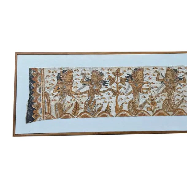 Bali Hindu Textile Framed 'Kamasan' Painting, Indonesia C. 1950 For Sale - Image 4 of 14