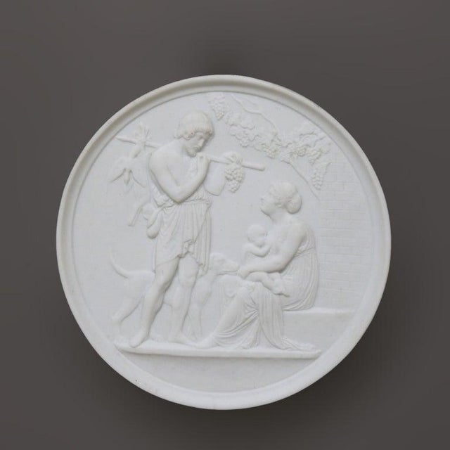 Pair of Antique Parian Ware Classical Bisque Porcelain Plaques C1880 Measures- 5.75"H x 5.75"W x .5"D