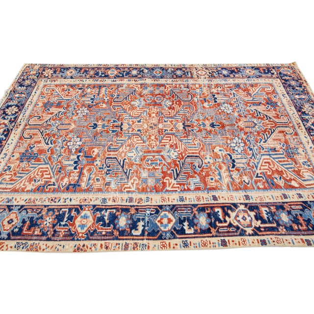 1930s 1930s Vintage Red Persian Heriz Wool Rug With Allover Design For Sale - Image 5 of 7