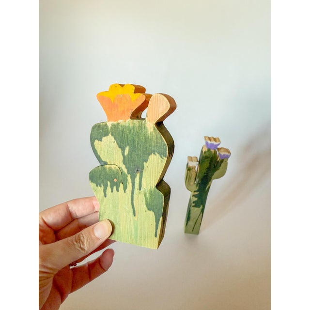 Late 20th Century Vintage Wood Cut Cactus Objects For Sale - Image 5 of 9