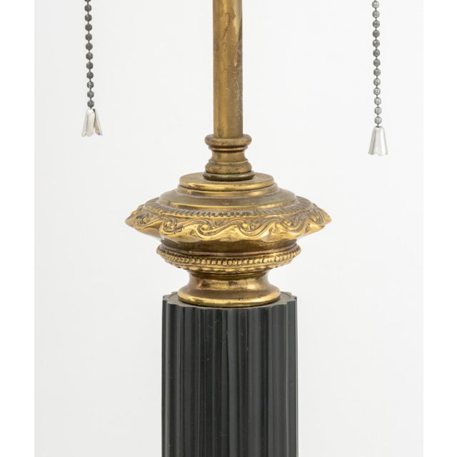 Neoclassical Style Green & Gilt Column Table Lamp For Sale In New York - Image 6 of 7