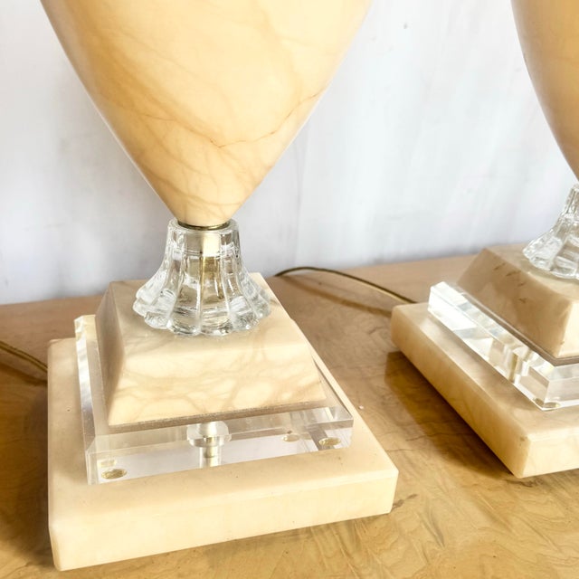 Vintage Spanish Alabaster Crystal and Lucite Table Lamps - A Pair For Sale - Image 4 of 9
