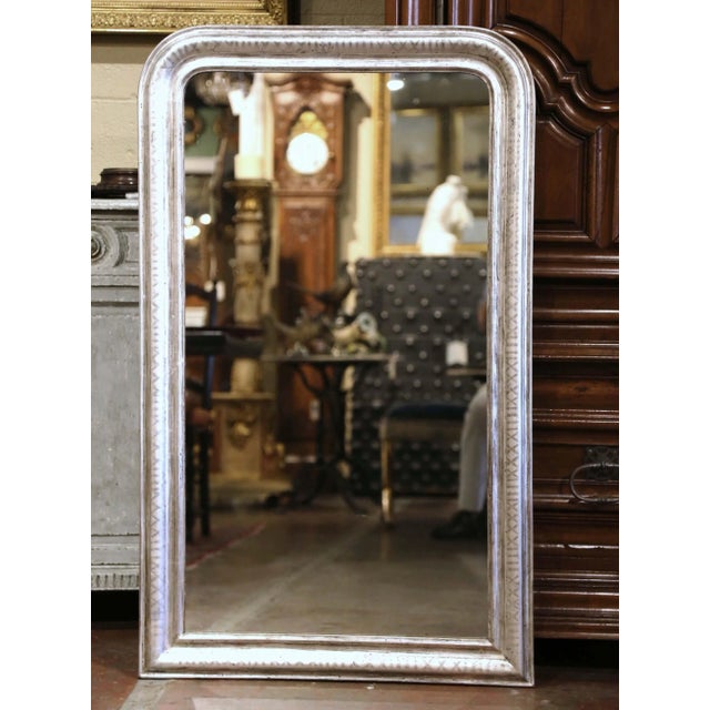 Silver 19th Century French Louis Philippe Carved Silvered Mirror With Geometric Decor For Sale - Image 8 of 8