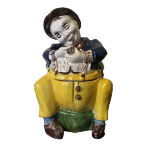 Antique 19th Century French Tin Glaze Faience Delft Pottery Toby Tobacco Jar