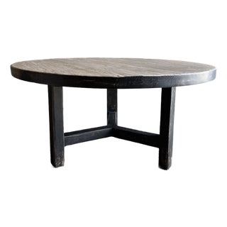 Reclaimed Pine Wood Round Dining Table With Black Painted Finish For Sale