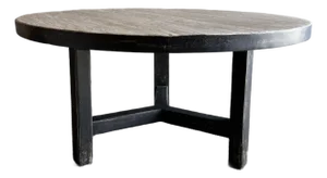 Reclaimed Pine Wood Round Dining Table With Black Painted Finish