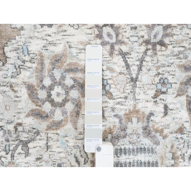 Textile Hand Knotted Ivory Tabriz Vase With Pomegranate Design Silk With Textured Wool Oriental Square Rug For Sale - Image 7 of 9