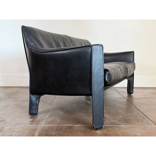 Animal Skin Vintage 1980’s Mario Bellini for Cassina Cab Leather Settee For Sale - Image 7 of 10