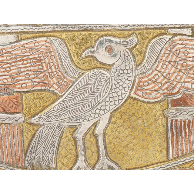 Religious Antique Judaica Brass Tray Inlaid With Silver and Copper For Sale - Image 3 of 6