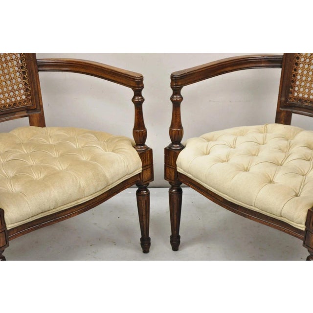 Mid 20th Century Vintage Hollywood Regency Tall Cane Back Fireside Lounge Armchairs - A Pair For Sale - Image 5 of 11