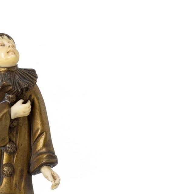 Sculpture of Pierrot, 19th Century, Gilded Bronze on Marble Base For Sale - Image 4 of 6
