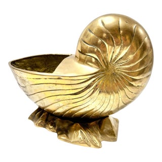 Vintage Brass Nautilus Shell Planter Cachepot – Hollywood Regency Coastal Palm Beach Decor For Sale