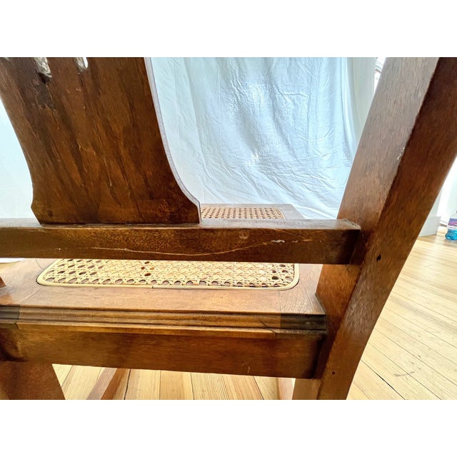 Wood Vintage Cane Seat Rocking Chair in British Colonial Style For Sale - Image 7 of 7